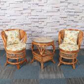 雅发家居藤椅咖啡桌三件套阳台桌椅组合室内休闲椅转椅单靠背椅