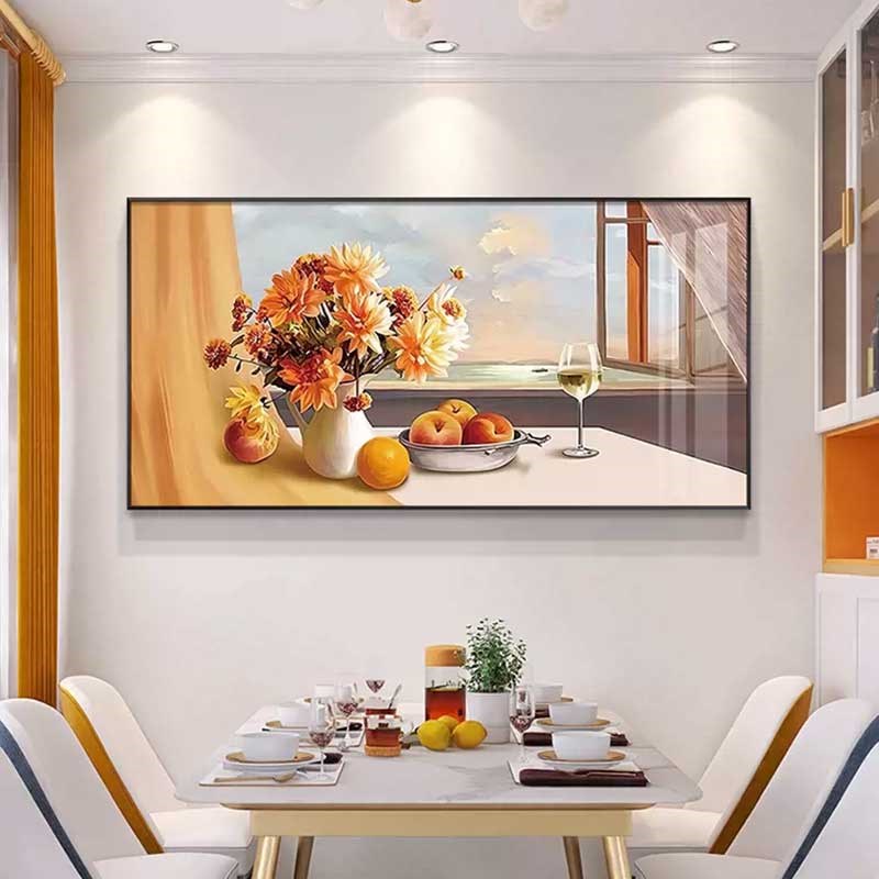 餐厅装饰画现代简约饭厅挂画北欧花卉酒杯厨房背景轻奢大气墙壁画图片