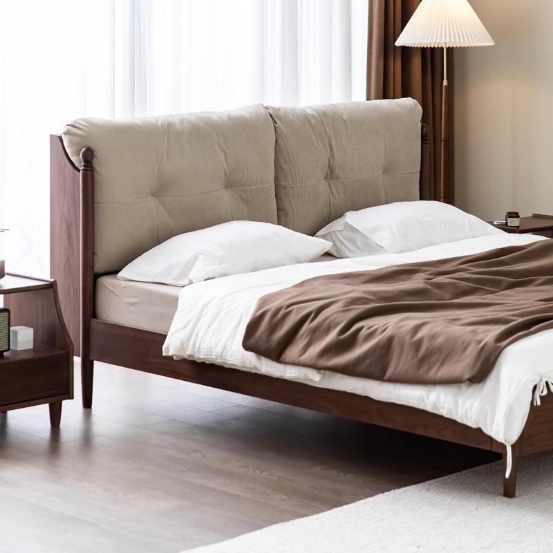 愫木之源 复古实木床北美黑胡桃木软包靠背1.8米双人床1.5米婚床