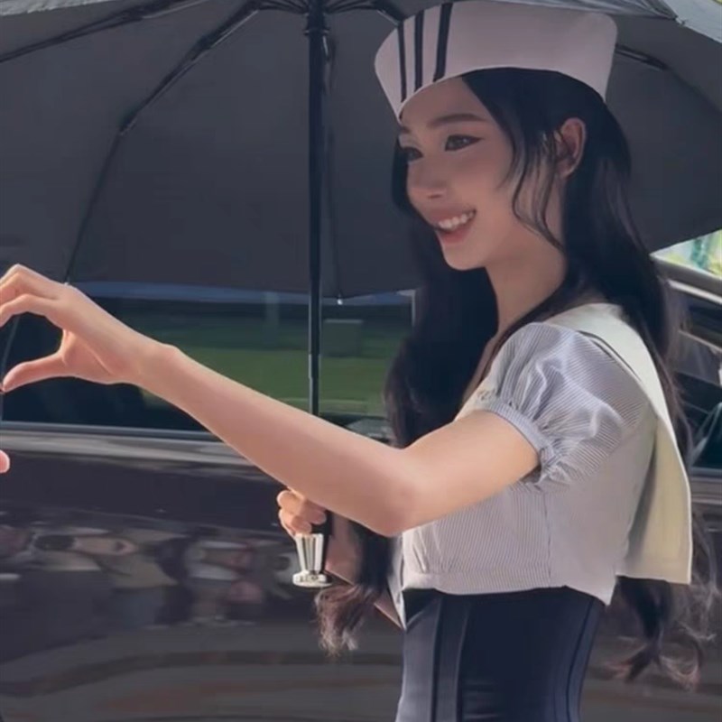 易梦玲同款日系条纹水手帽子女cos拍照学院风jk制服海军帽礼帽