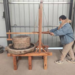 手推石磨庭院青石民俗石磨盘摆件老式水缸家用石头复古农村