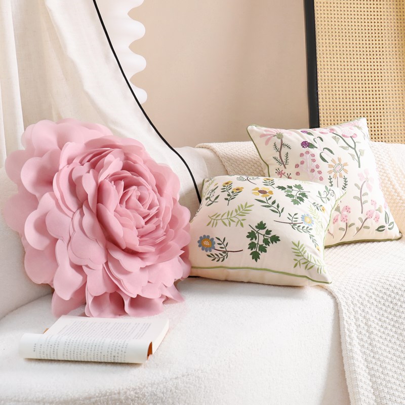 美式小清新刺绣靠垫民宿床头椅子搭配抱枕餐厅靠背客厅沙发枕头套