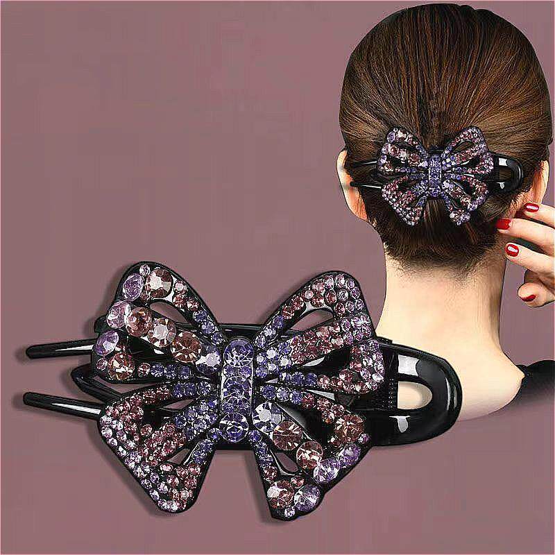 韩版发夹女后脑勺高档鸭嘴夹新款带钻抓夹头饰气质蝴蝶结头发夹子
