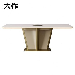 轻奢现代简约长方形餐桌客厅家用高级感2024新款 意式 电磁炉长餐桌