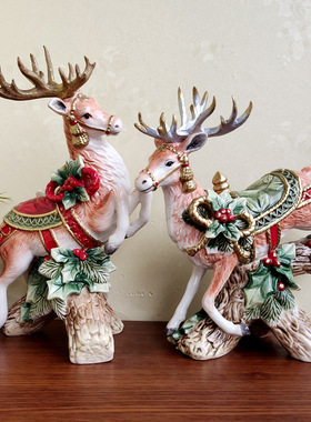 出口外单陶瓷耶诞麋鹿烛台摆件节日饭厅布置装饰礼品欧式祝福装饰