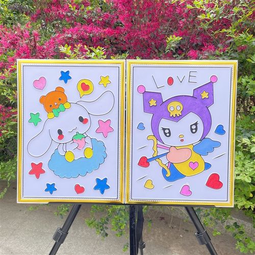 新款凹凸画儿童涂鸦填色画画水彩雪花泥沙画diy彩绘画板大号