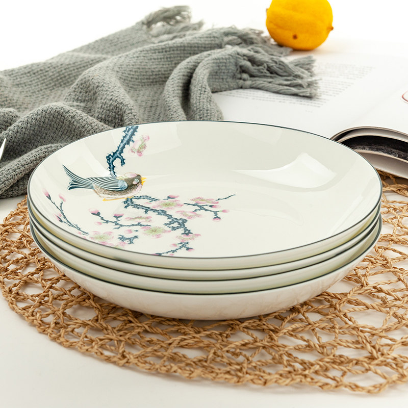 金岚玉唐山骨瓷餐具8英寸深盘汤盘菜盘饭盘陶瓷菜盘子米饭盘,餐饮具,盘,淘宝优惠券,粉丝福利购,淘宝优惠卷