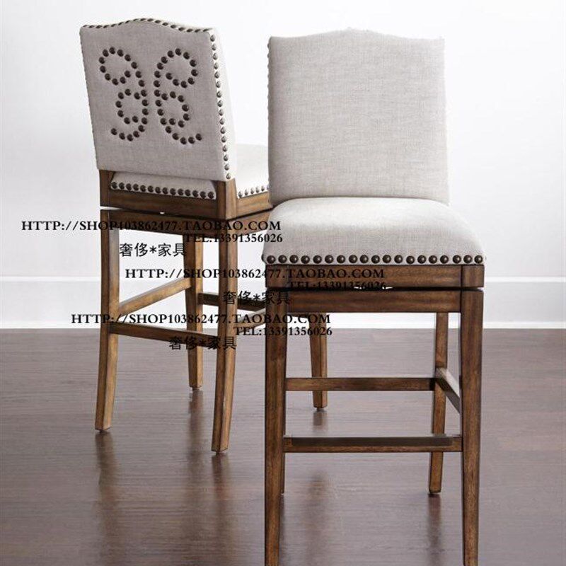 出口韩国法式乡村地中海实木铆钉可旋转酒吧椅样板房咖啡厅吧凳,商业/办公家具,酒吧椅,淘宝优惠券,粉丝福利购,淘宝优惠卷