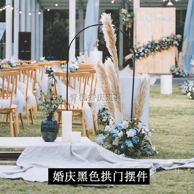 婚庆道具黑色拱门婚礼装饰仿真排花路引装饰绢花背景花艺迎宾摆件