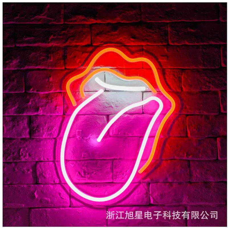 新款LED霓虹灯夸张嘴唇室内酒吧装饰灯压克力广告牌