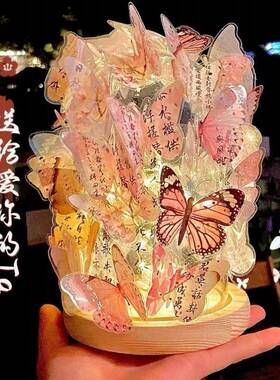 中式古风蝴蝶小夜灯可发光手工DIY创意放置装饰室内氛围桌面摆件
