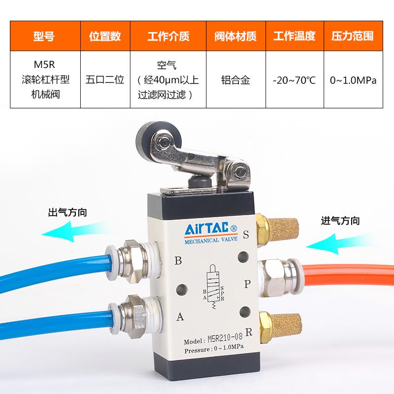 亚德客气动滚轮杠杆型流水线机械阀M5R110-06 210-08行程控制开关
