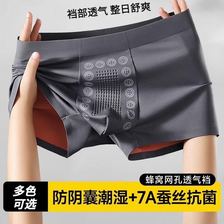 蔺涵男士防阴囊蚕丝潮湿内裤2025新款冰丝透气抗菌四角裤男款短裤