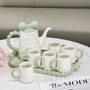 奶油风冷水壶 客厅茶几陶瓷杯架茶具喝水杯子家用待客水具套装