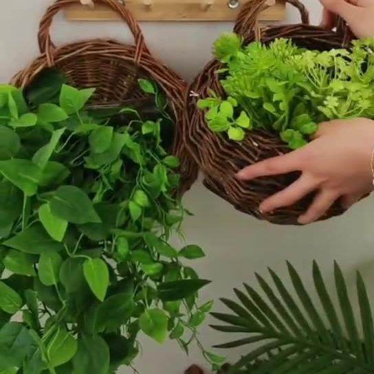 壁挂式鸟巢花篮带薄膜内衬盆藤编盆筐栽绿植篮子装饰手工编织篮子,家居饰品,花篮,淘宝优惠券,粉丝福利购,淘宝优惠卷