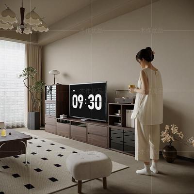 中古风客厅实木电视柜书柜餐边柜边柜法式复古模块化组合柜置物柜