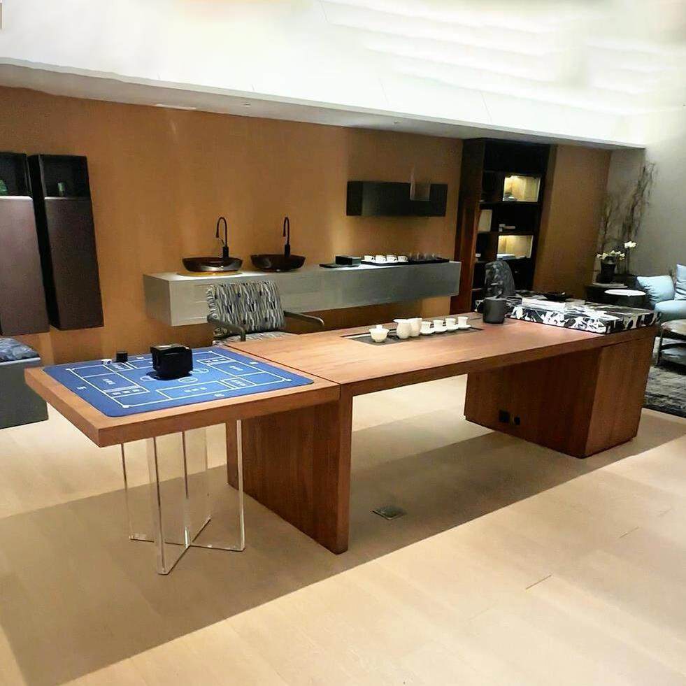 轻奢新中式黑胡桃木茶桌泡茶办公一体掼蛋桌总裁经理办公会所茶台,住宅家具,家用茶台/茶桌,淘宝优惠券,粉丝福利购,淘宝优惠卷