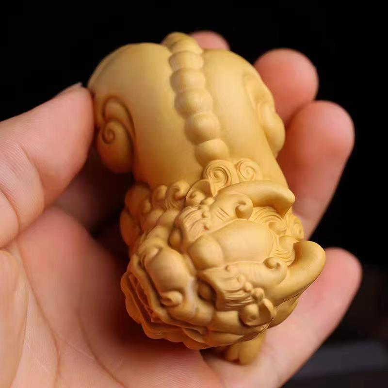 崖柏黄杨木雕刻随身盘玩貔貅手把件男士文玩貔貅招财貔貅挂件摆件