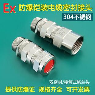 防爆电缆夹紧密封接头304不锈钢铠装防爆格兰头 双密封接管式葛兰