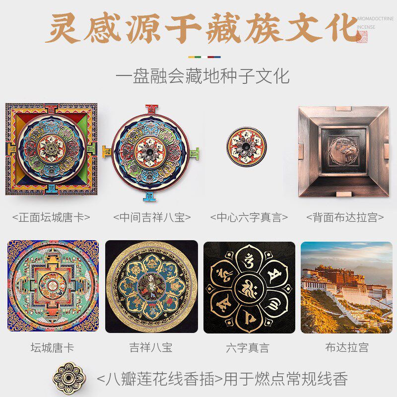 布达拉宫香插坛城线香香插线香炉中式倒流香藏式托盘香托香座香盘