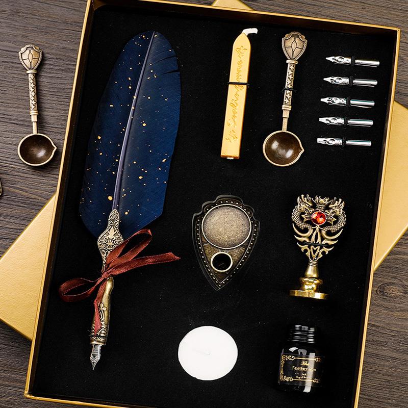 羽毛笔覆古蘸水笔英伦钢笔吸墨水沾水性笔礼盒学生送七夕节生日礼