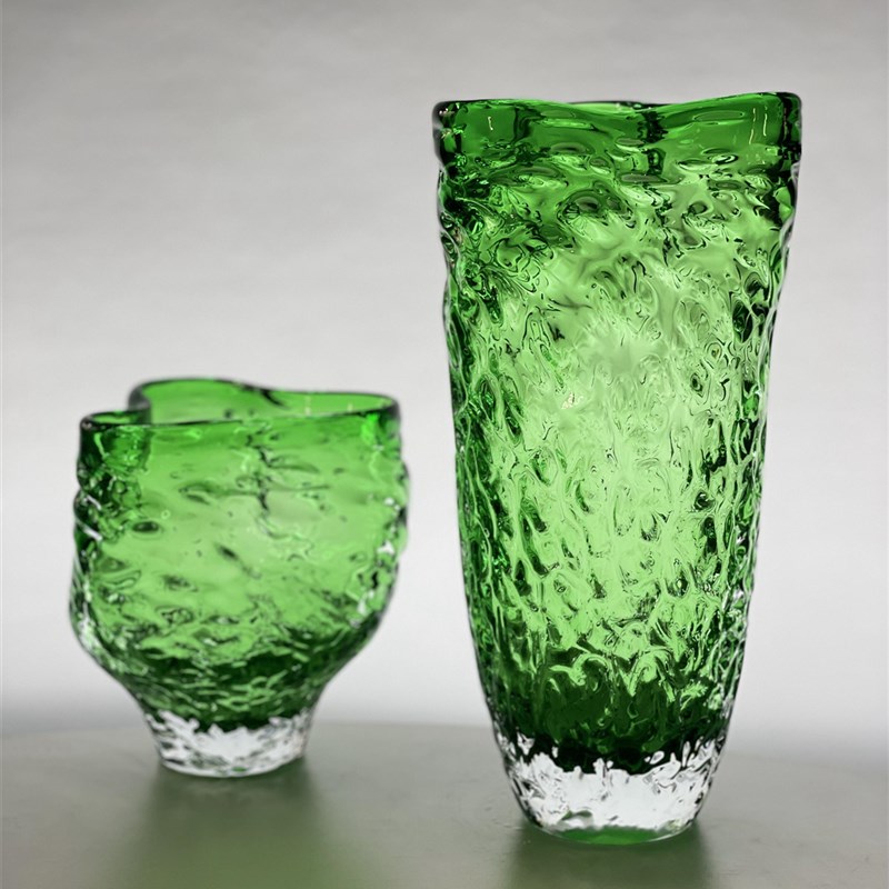高品质纯净厚重绿色冰川纹异形琉璃花瓶玻璃水培鲜花绿植玫瑰摆件