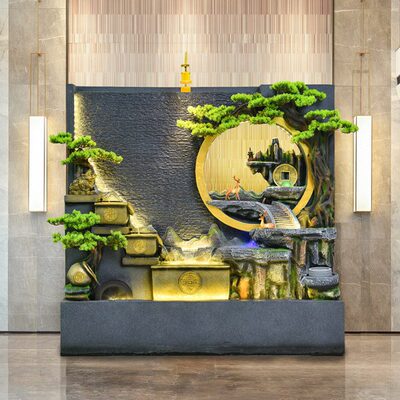 客厅假山落地水幕墙屏风流水摆件造景花园庭院循环水景观喷泉装饰