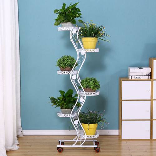 欧式铁艺花架阳台客厅多层省空间室内落地带轮子绿萝可移动花盆架