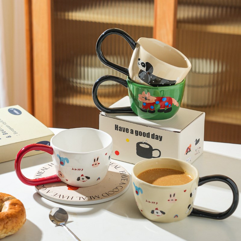 舍里创意陶瓷手捏大耳朵手把陶瓷马克杯咖啡杯生日礼物家用早餐杯