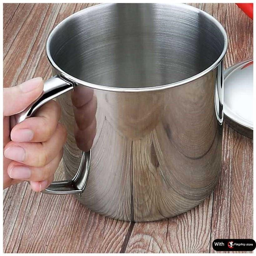 304不绣锈钢水杯大号盖把手柄铁幼儿园缸子茶杯家用喝水口杯带有