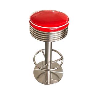 美国覆古红色酒吧KTV吧台凳子前台圆凳商用高脚椅子铁艺美甲店用