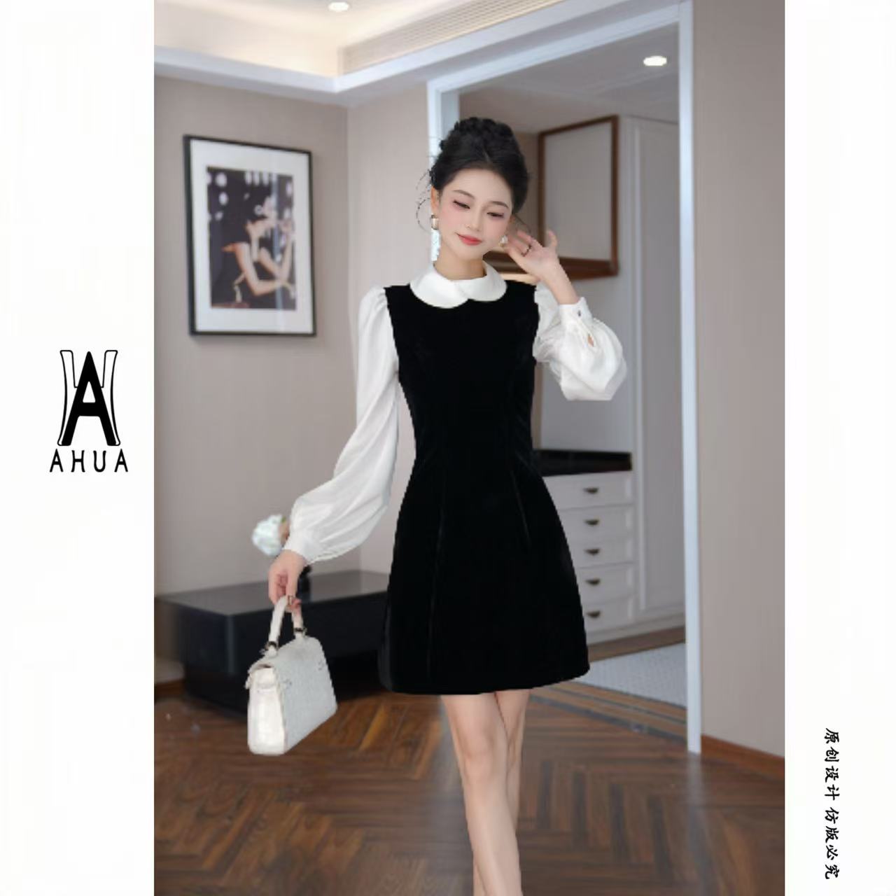 【花花原创】新款连衣裙时尚显瘦黑色a字背心裙收腰女21973