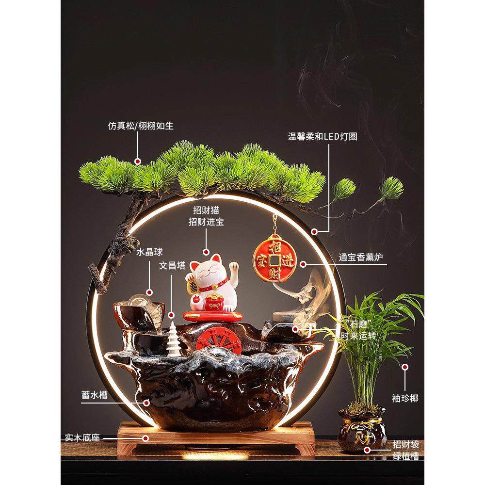 新中式新家乔迁开业礼物流水生财摆件家居客厅循环水风水轮招财猫