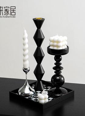 中古风轻奢烛台香薰摆件高级感餐桌托 托盘蜡烛组合洗手间法式装