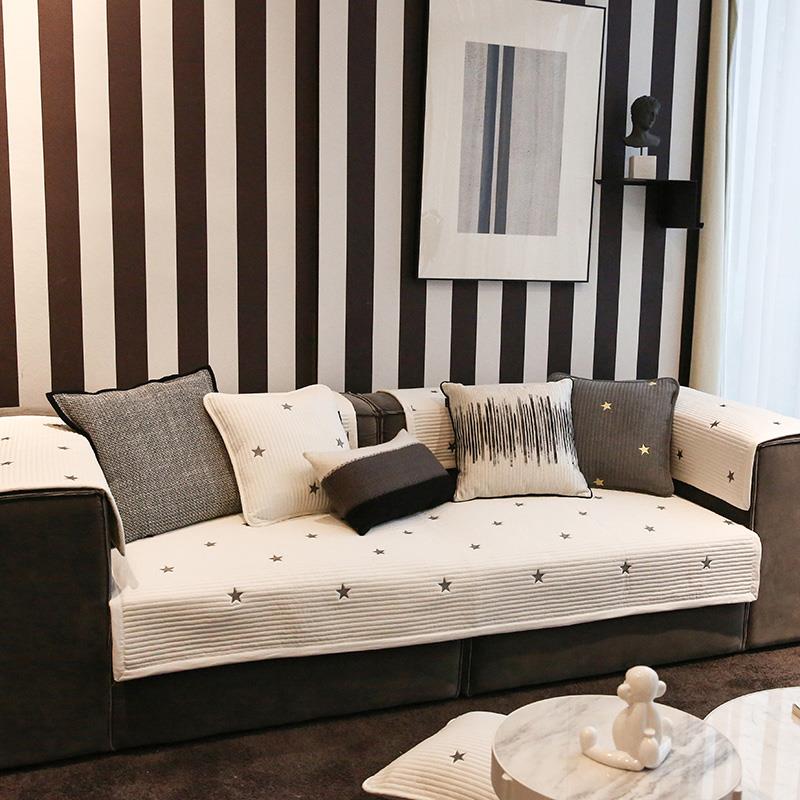 沙发垫四季通用北欧简约绣花沙发垫棉布沙发套罩贵妃全棉123组合