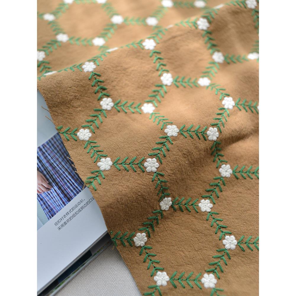 新款日韩棉麻刺绣布料定制沙发抱枕套桌布盖布茶几布半帘窗帘布