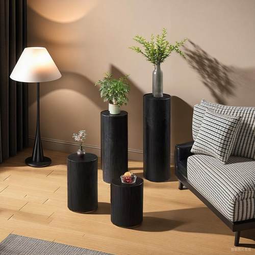 碳化实木圆木墩地台展示台展示架陈列架底座鱼缸增高玄关落地底座