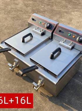 16L电炸锅商用电炸炉小龙虾油炸机双缸可翻转不锈钢炸油条薯塔炉