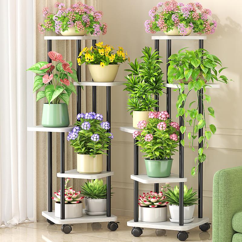 铁艺置物架电视柜旁盆栽花架置物架阳台花架子客厅落地式室内带轮