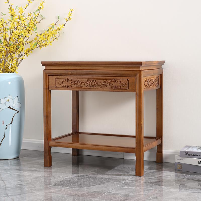 全实木沙发边几客厅电话桌角几带抽屉小茶几榆木小方桌中式置物架