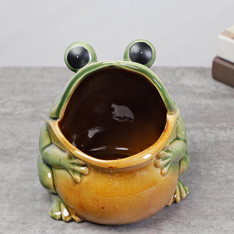 欧式田园高温陶瓷大嘴大肚青蛙茶几电视柜玄关杂物收纳存钱罐包邮