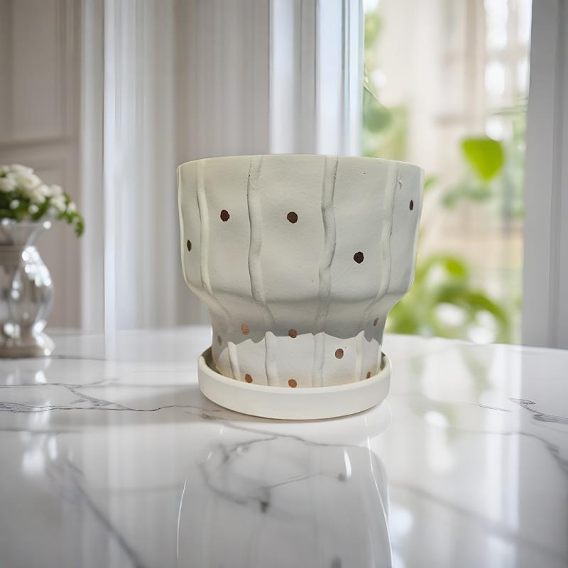 北欧ins风水泥花盆设计几何出口花盆棕条纹中号盆桌面居家摆件