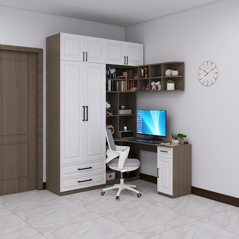转角衣柜书桌一体组合小户型卧室实木儿童房拐角书柜带学习电脑桌
