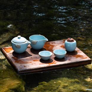 汝窑旅行茶具一壶二杯随身功夫茶小套装 便携式 省大师郭留江快客杯