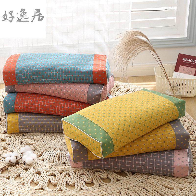 全棉质格纹绣花拼色颈椎荞麦枕柔软可拆卸枕芯外套家用单人枕头,床上用品,枕头/枕芯,淘宝优惠券,粉丝福利购,淘宝优惠卷