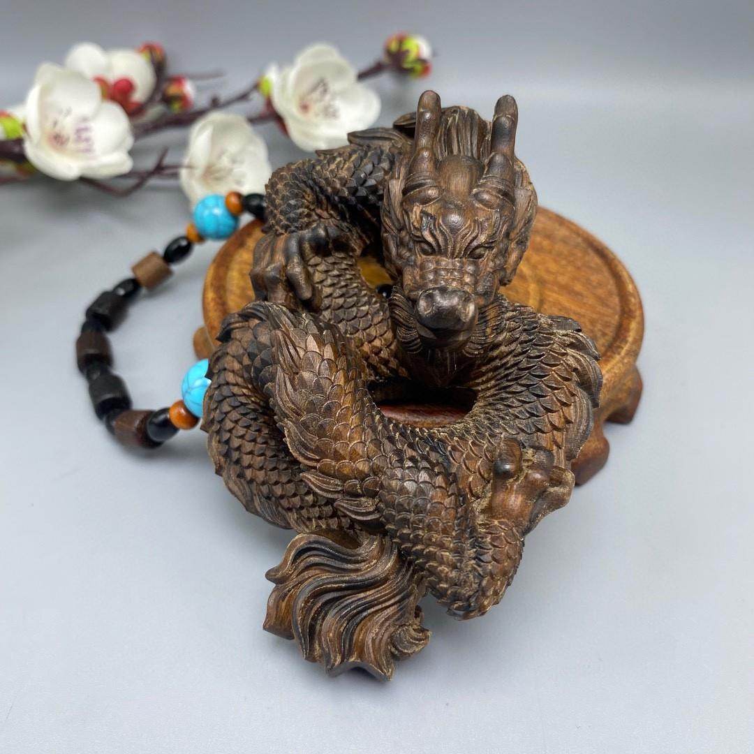 飞龙在天达拉干木雕刻龙牌挂件文玩工艺品手把件汽车内装饰品吊坠