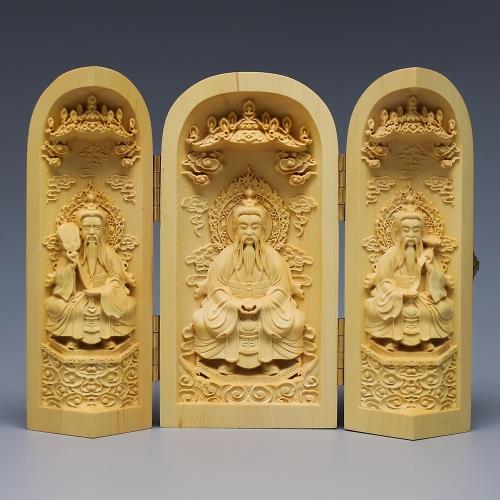 老款黄杨木雕三清祖师太上老君元始天尊灵宝天尊木雕工艺品摆件