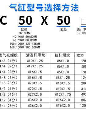 SC标准气缸小型气动大推力SC32X40X50X63X80X100X125X160X200X75J