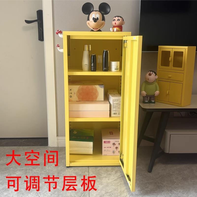 卧室收纳柜铁艺儿童床头书柜马卡龙奶油风家用单门夹缝客厅储物柜