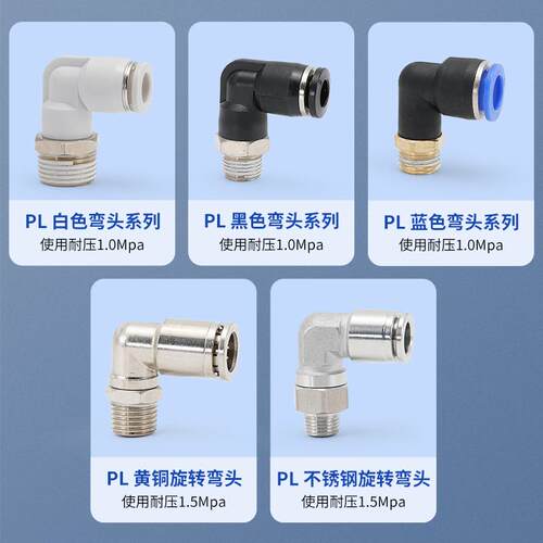 气动气管不锈钢快速接头快插10气泵空压机螺纹弯头PL8-02 4 601M5